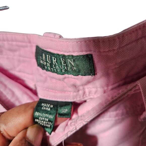 Lauren Pink Cargo Pants Womens Size 14 P Relaxed Fit Cotton Blend With Button De - Picture 7 of 10